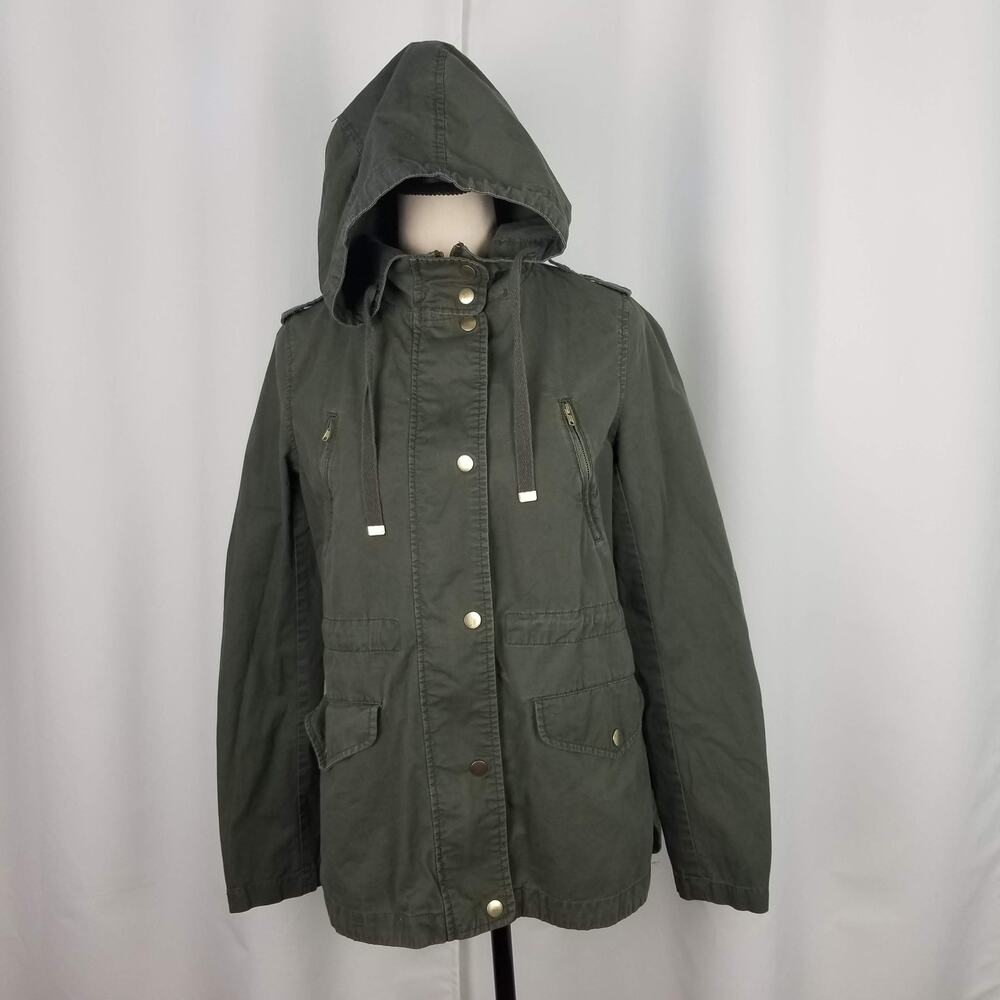Love Tree Women's Cotton Long Sleeve Buttons Tan Hooded Jacket Size Small